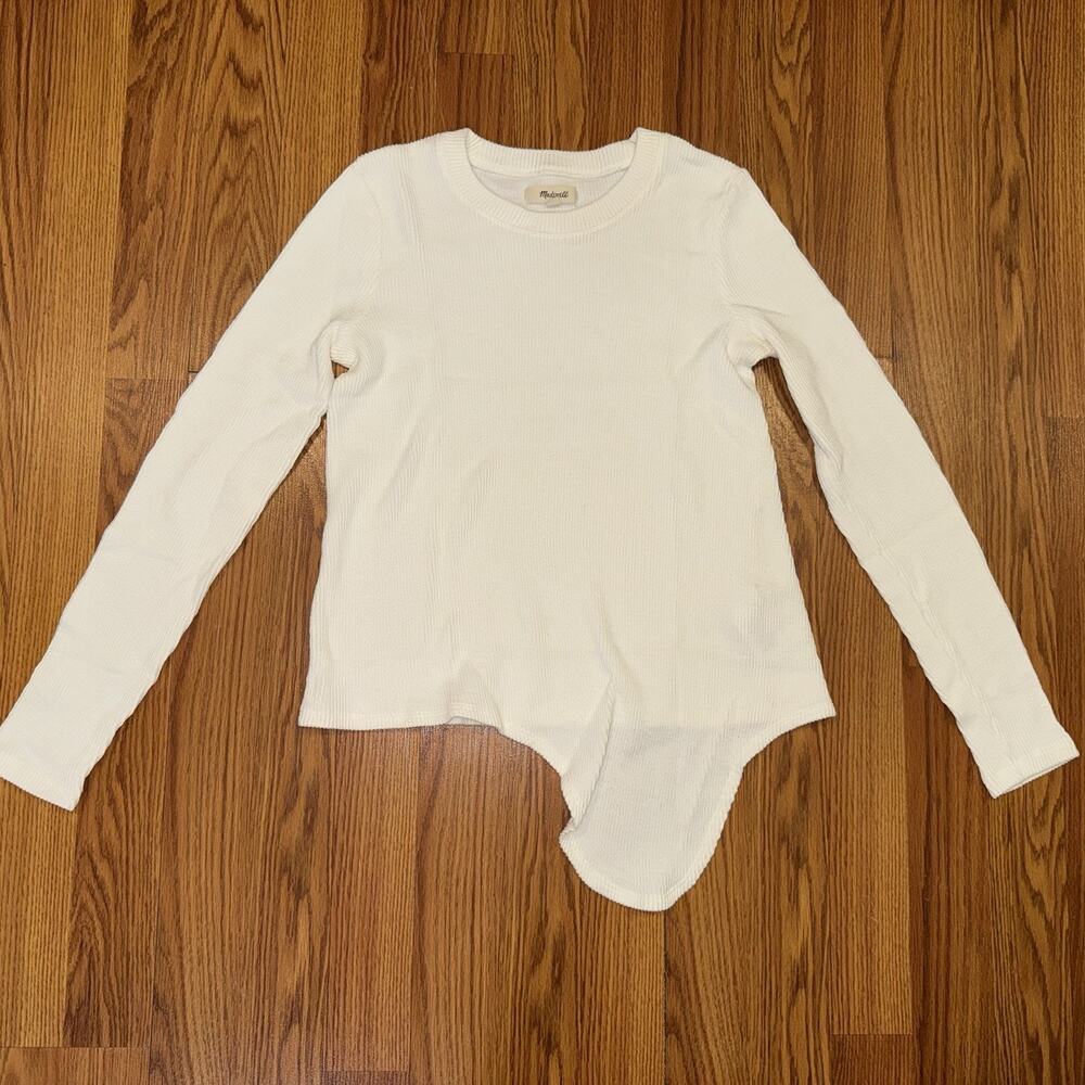 Madewell Ribbed‎ Long Sleeve Knot-Front Top Style K4412 In Ivory Size XS